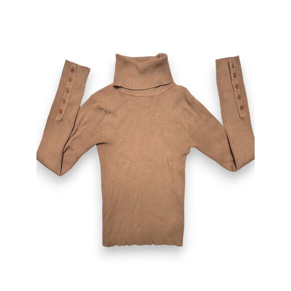 John + Jenn Tan Buttoned Cuff Ribbed Turtleneck Sweater Size Small - Picture 3 of 9